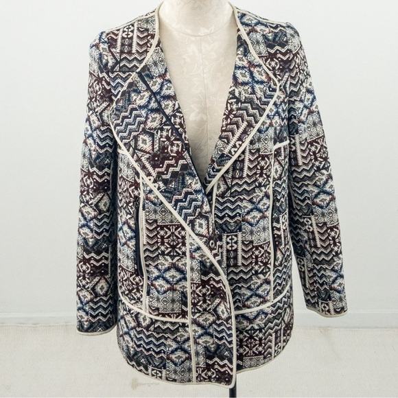 Zara Jackets & Blazers - Zara Basic Patchwork Motorcycle Longline Blazer Jacket sz XS Tapestry Jacquard